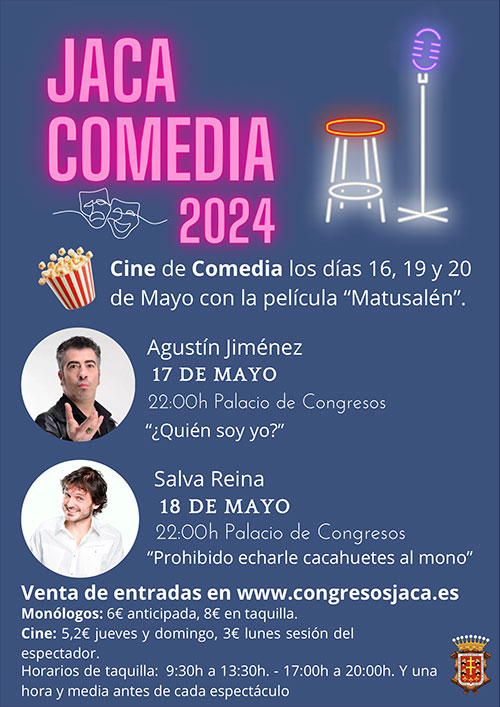 La comedia va a ser protagonista de buena parte de la programación cultural y de ocio de Jaca en los próximos meses con este ciclo que traerá a Jaca a figuras destacadas del humor en nuestro país, como Agustín Jiménez y Salva Reina y los aragoneses Diego Peña, Yolanda Blanco y Rafa Maza.